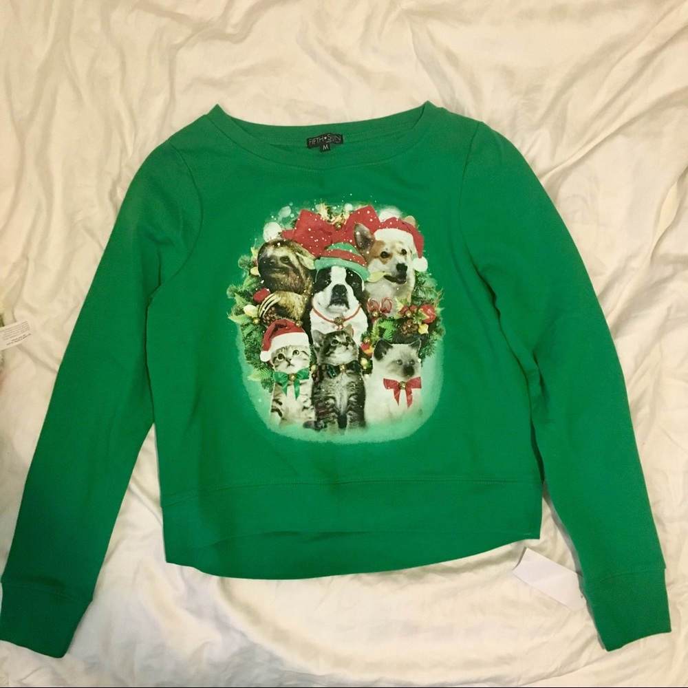 NWT green cropped dog & cat Christmas sweatshirt